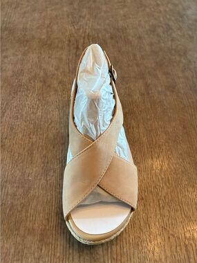 Abeo Beige/Tan Cross-Strap Espadrille Wedge Sandals